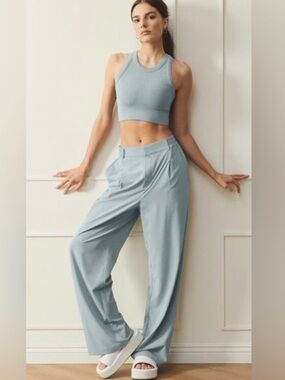 ALO Light Blue (Cosmic Grey) Wide-Leg High-Waist Pants